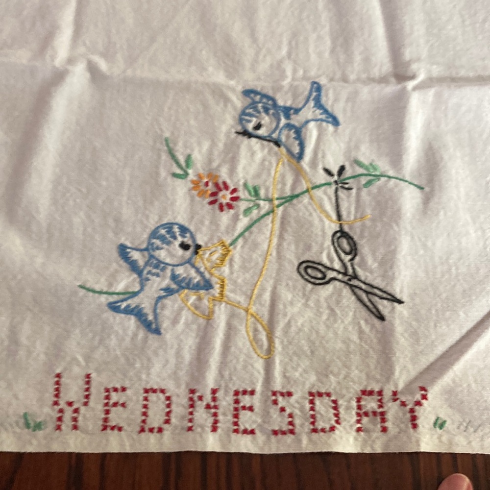 Vintage embroidered tea towel